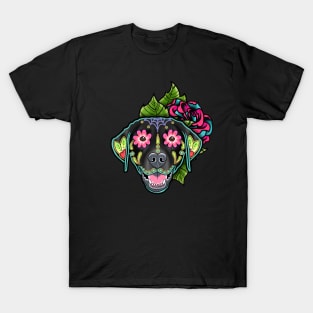 Labrador Retriever in Black - Day of the Dead Sugar Skull Dog T-Shirt